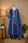 Shop the blue printed lahariya Anarkali kurta set by Subi Trends, crafted in Mul Cotton with a graceful 3-piece design for festive and everyday ethnic styling.