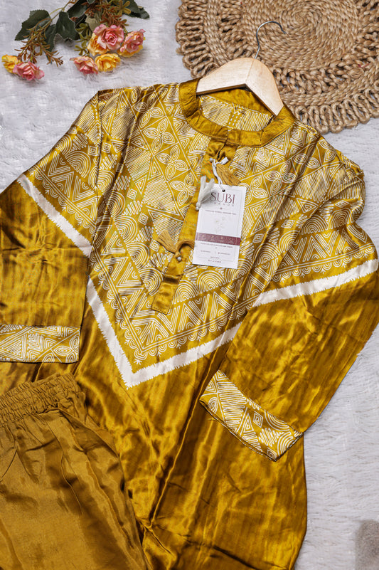 Mustard Geometric Printed Kurta and Pant Set