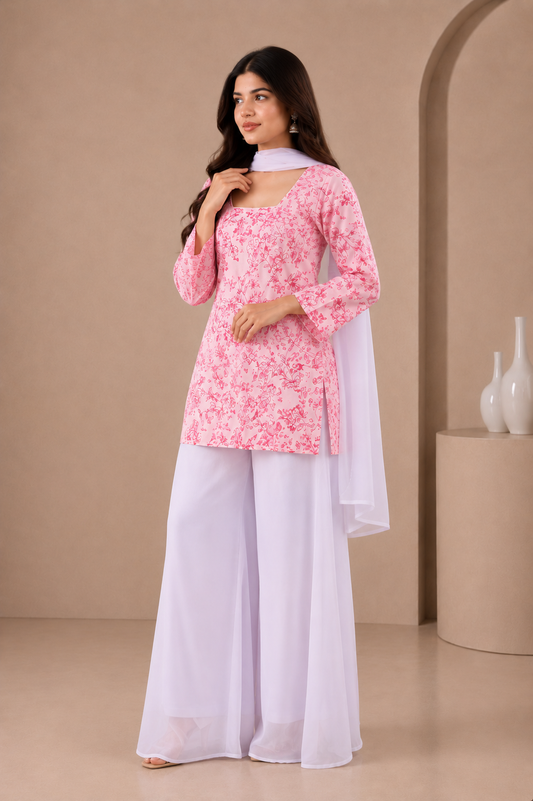 Kurta with Flared Palazzo Pant and Dupatta Set