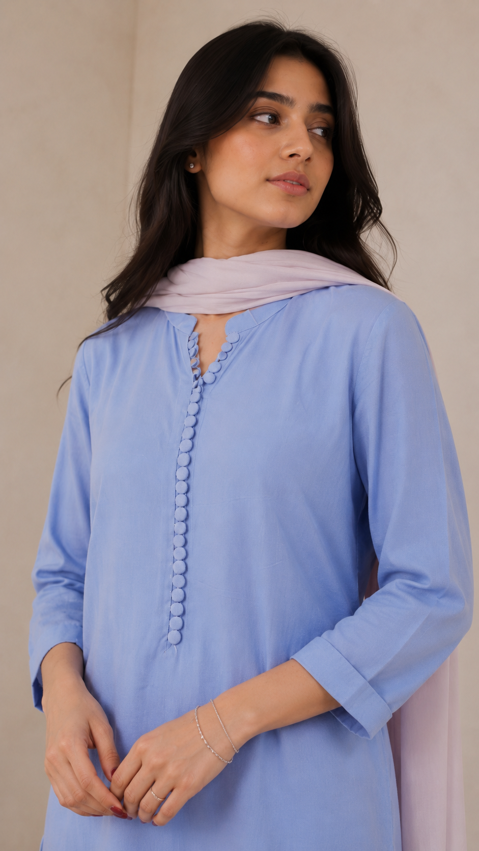 Sky blue linen straight kurta