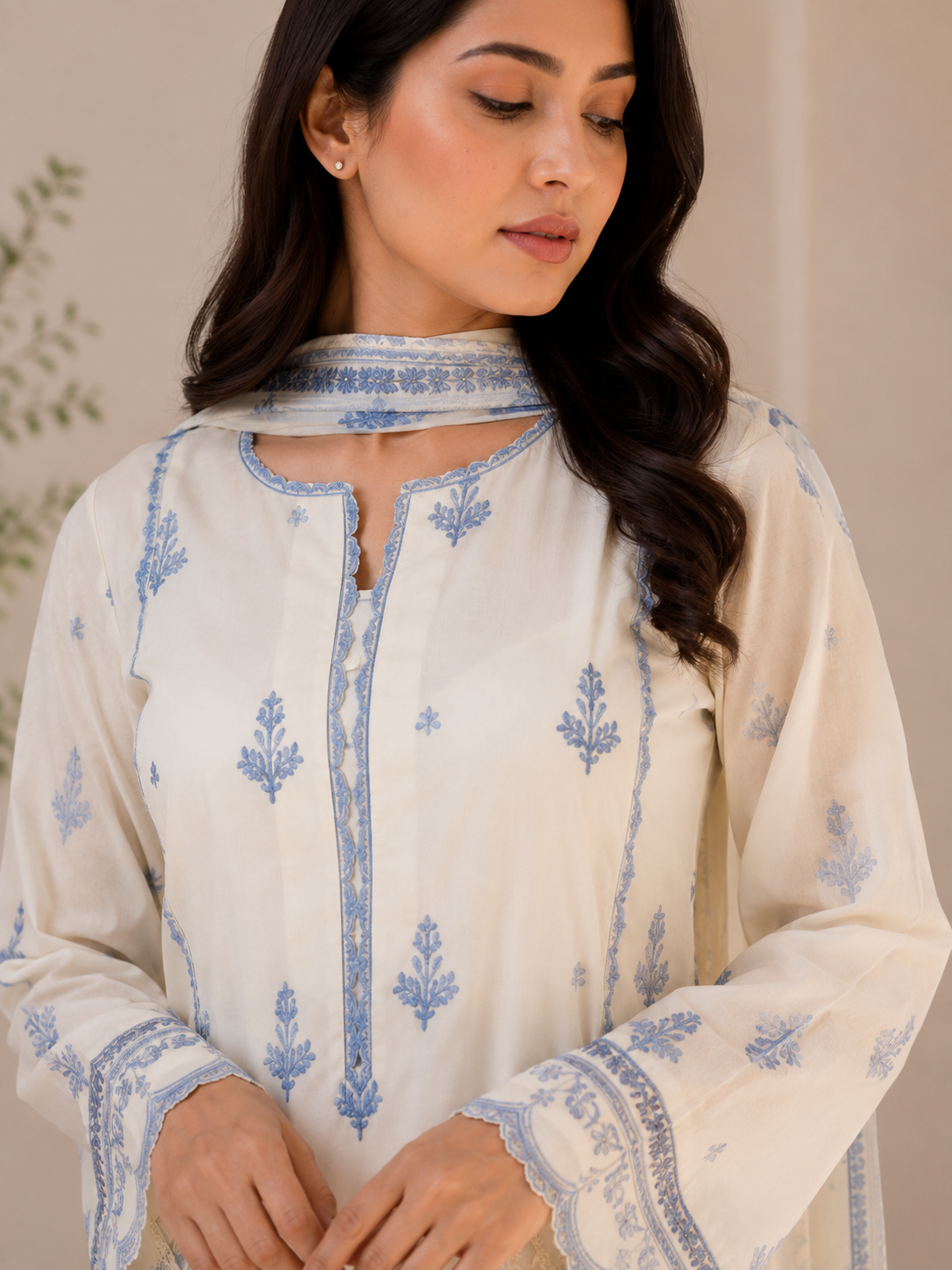 Cotton-blend straight kurta set