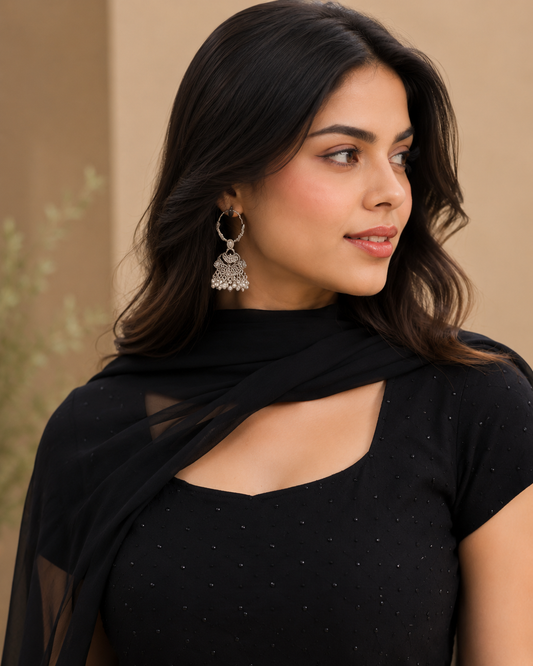 Charming Black Georgette Palazzo Suit