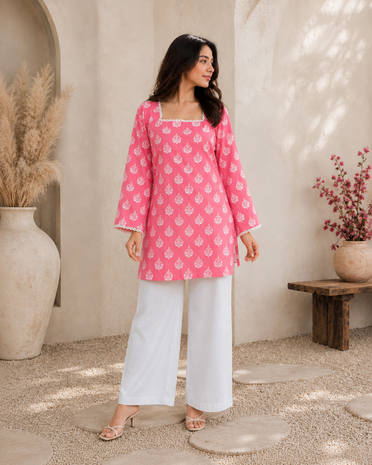 Printed Square Neck Flared Sleeves Kurti
