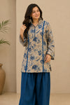 Beige and Teal Pure Cotton Straight Kurta Set