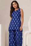 Blue Printed Pure Cotton Tunic With Palazzos