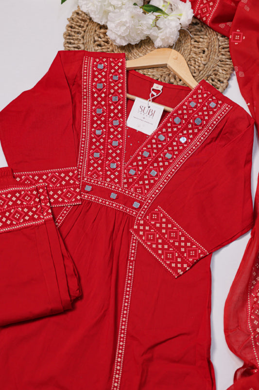 Red Bandhani Print Suit Set
