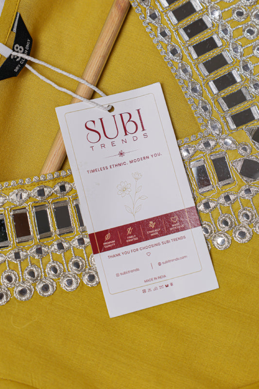 Mustard Embellished Kurta Set