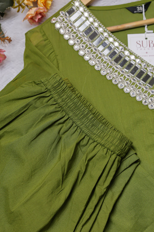 Olive Green Embellished Kurta Set