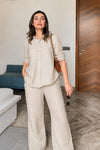 Beige Linen Co-Ord Set for Women | Relaxed Fit Shirt & Wide Leg Pants