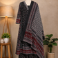 Shop an Ajrakh printed kurta set for women at Subi Trends, featuring a black and maroon Anarkali kurta, matching bottom and printed dupatta for elegant ethnic occasions.