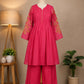 Fuchsia Pink Chanderi Silk Kurta Palazzo Set