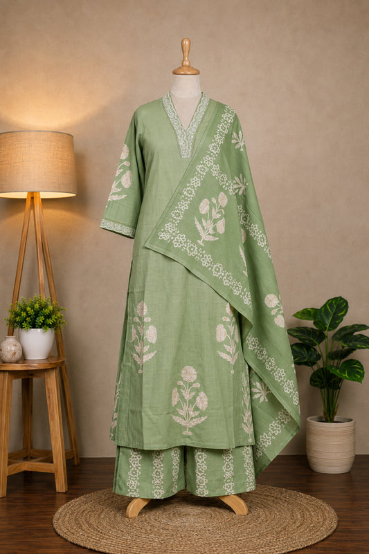 Sage Green Floral Printed Suit Set