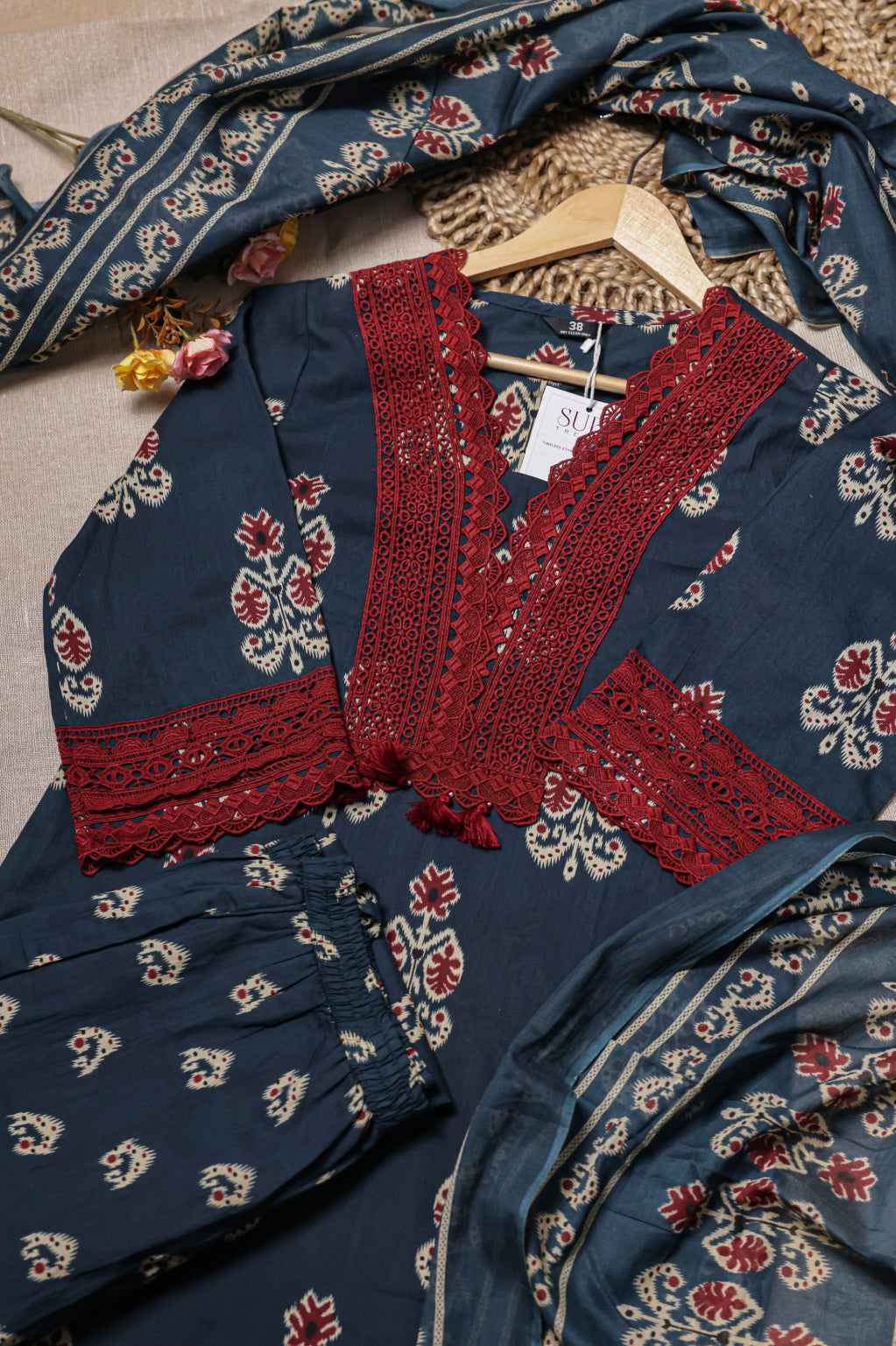 Slate Blue Ajrakh Printed Kurta Set
