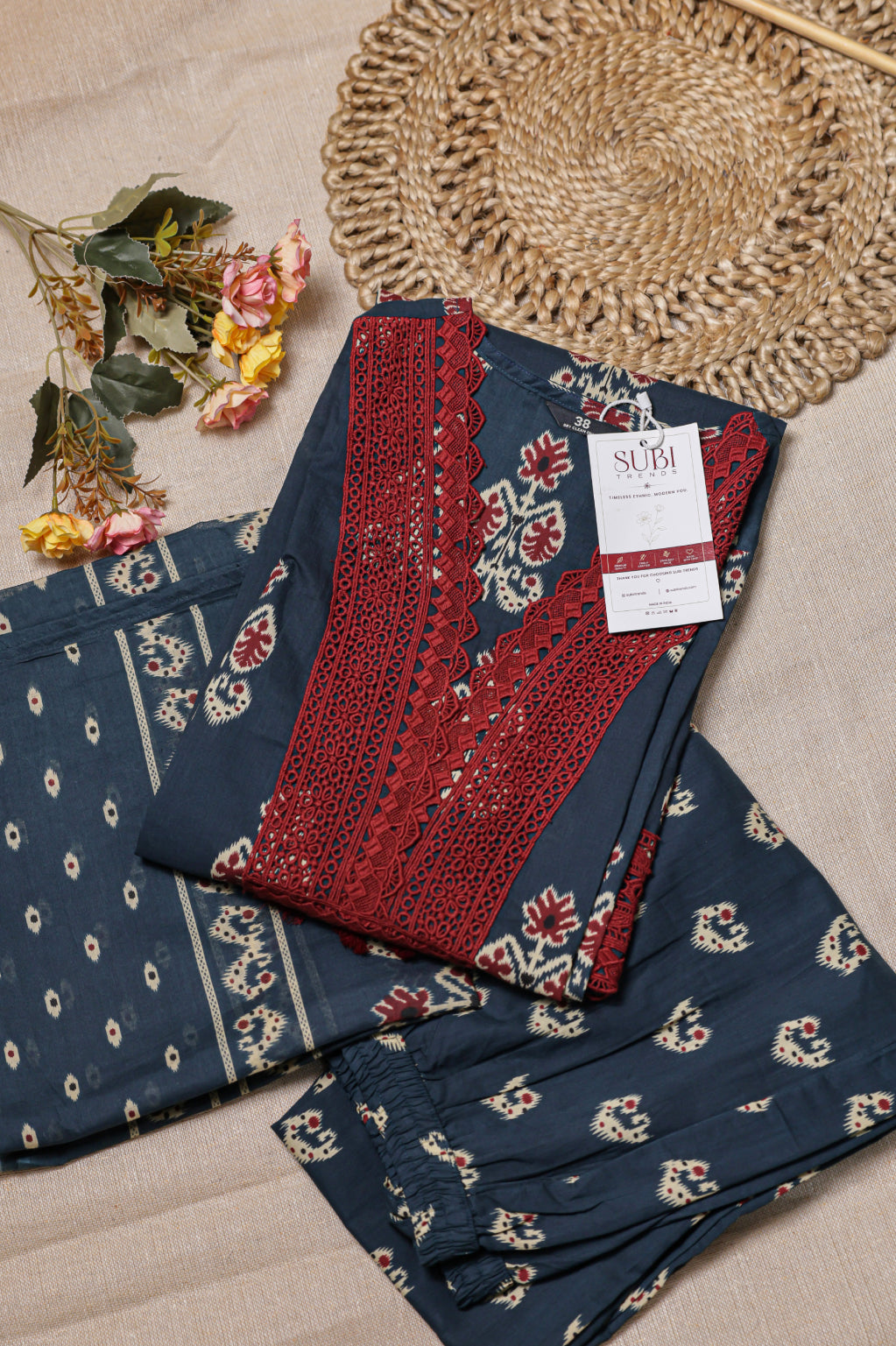 Slate Blue Ajrakh Printed Kurta Set