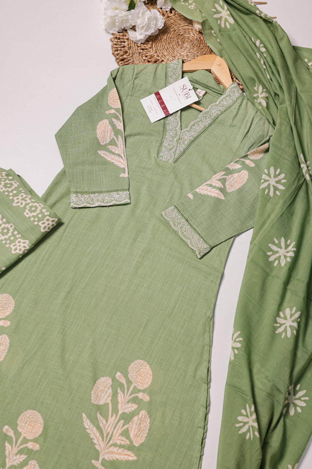 Sage Green Floral Printed Suit Set
