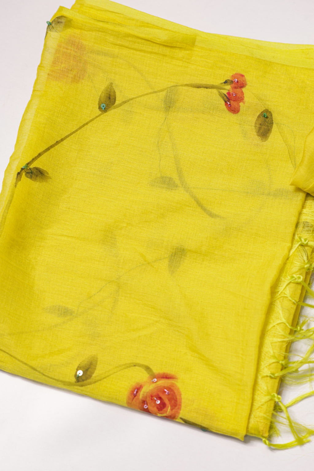 Yellow Floral Hand-Painted Thread Work Anarkali Suit Set