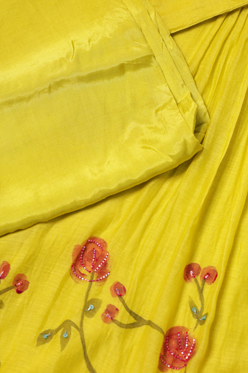 Yellow Floral Hand-Painted Thread Work Anarkali Suit Set
