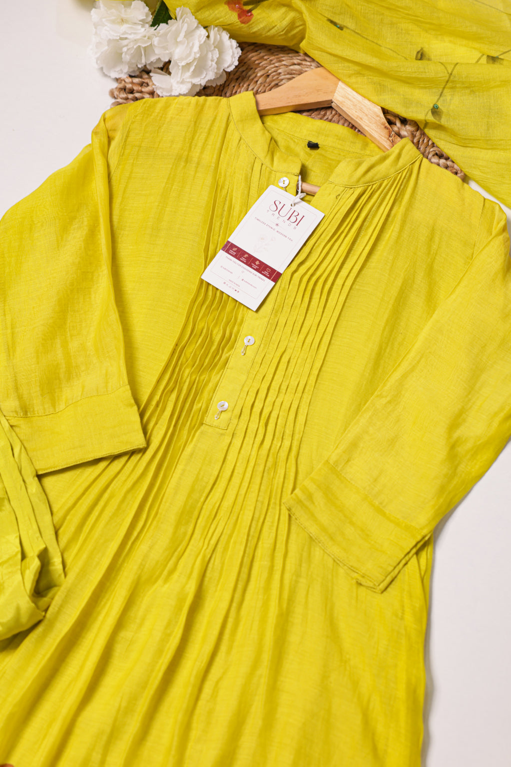 Yellow Floral Hand-Painted Thread Work Anarkali Suit Set