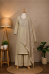Beige Embroidered Suit Set for Women