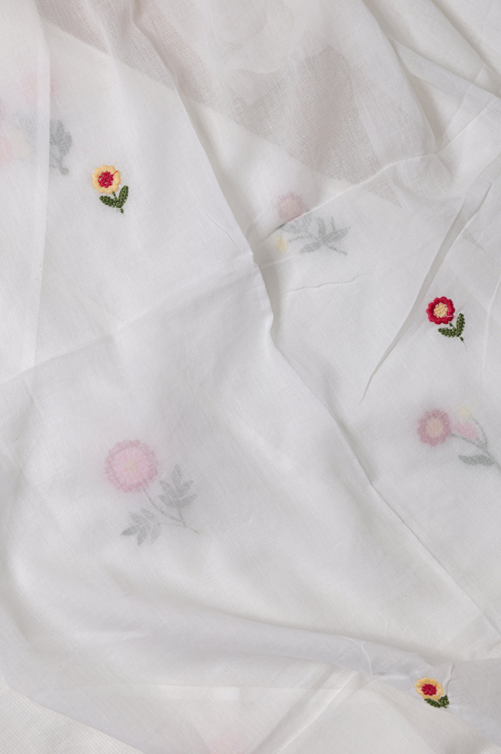 White & Pink Floral Embroidered Suit Set