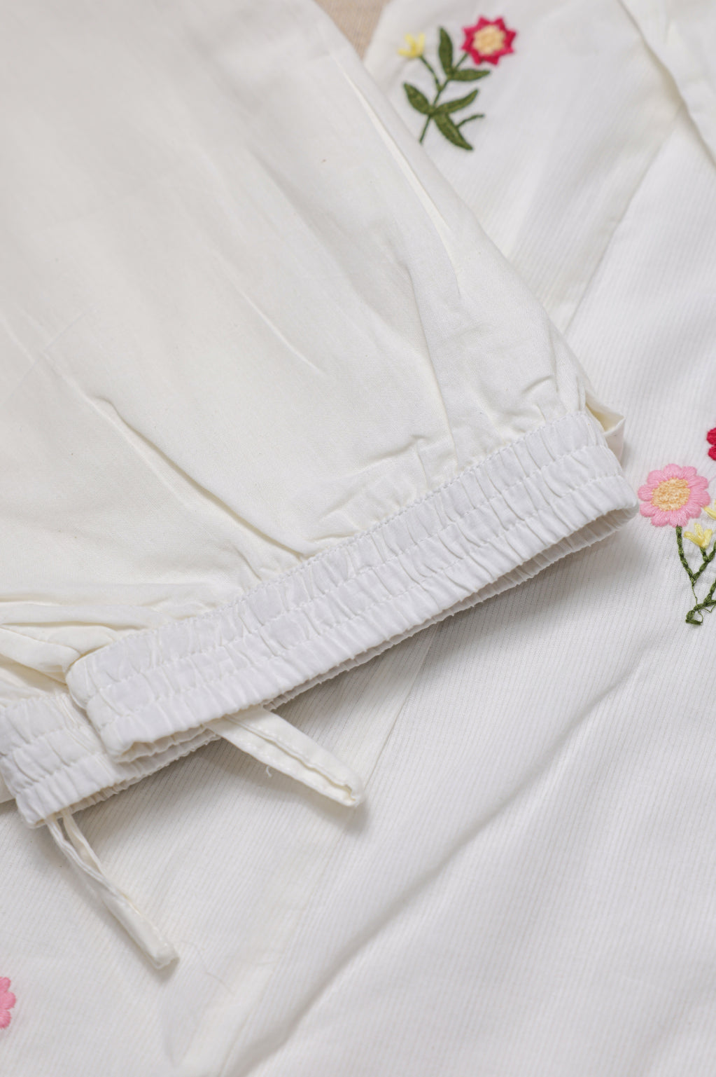 White & Pink Floral Embroidered Suit Set