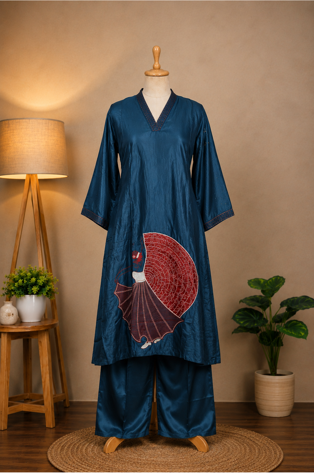 Midnight Blue Satin Embroidered Co-ord Set