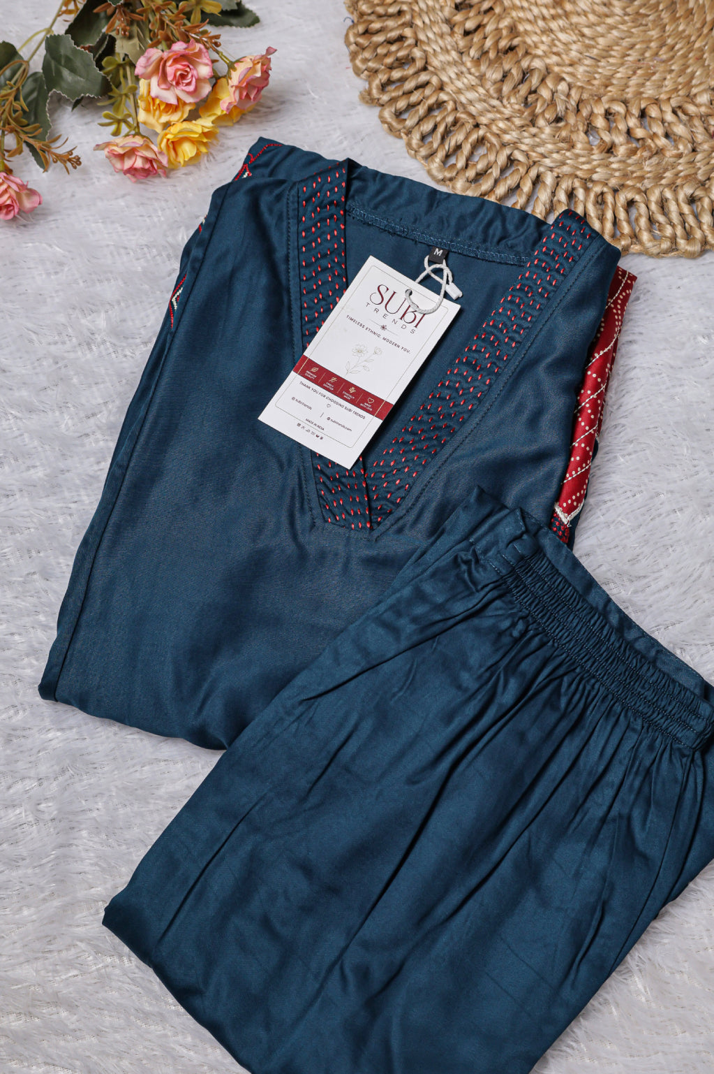 Midnight Blue Satin Embroidered Co-ord Set