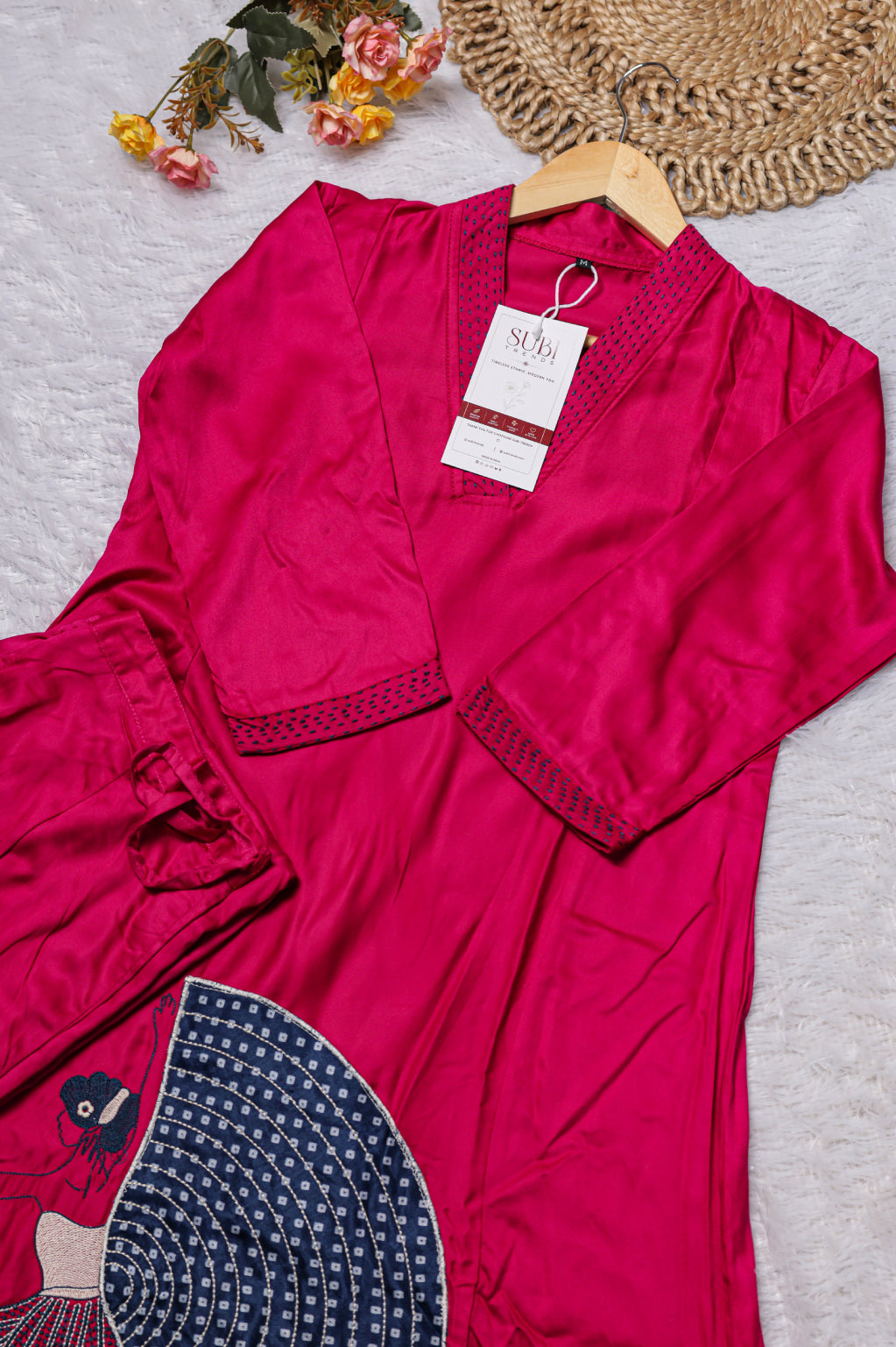 Rani Pink Satin Embroidered Co-ord Set