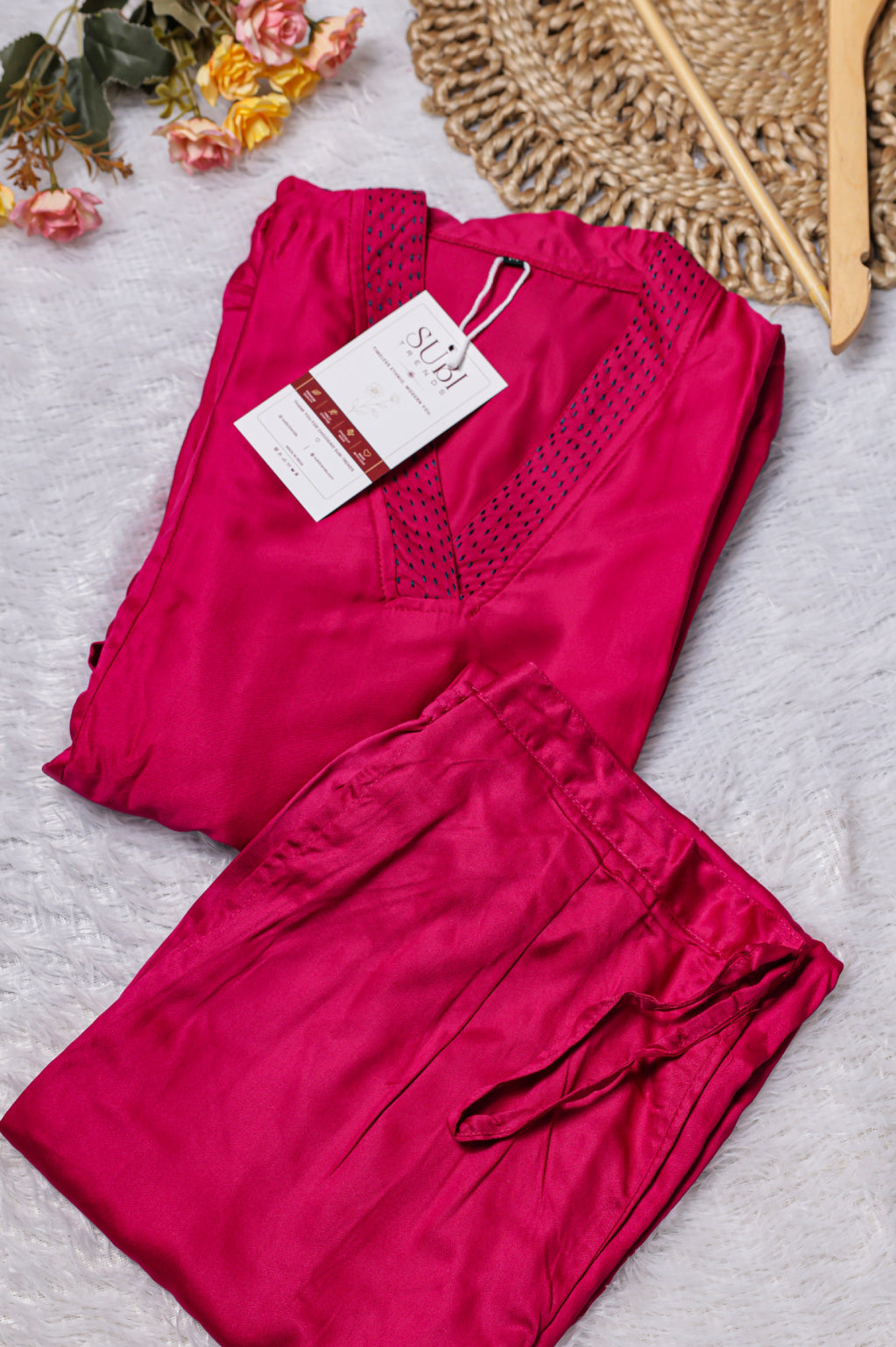 Rani Pink Satin Embroidered Co-ord Set