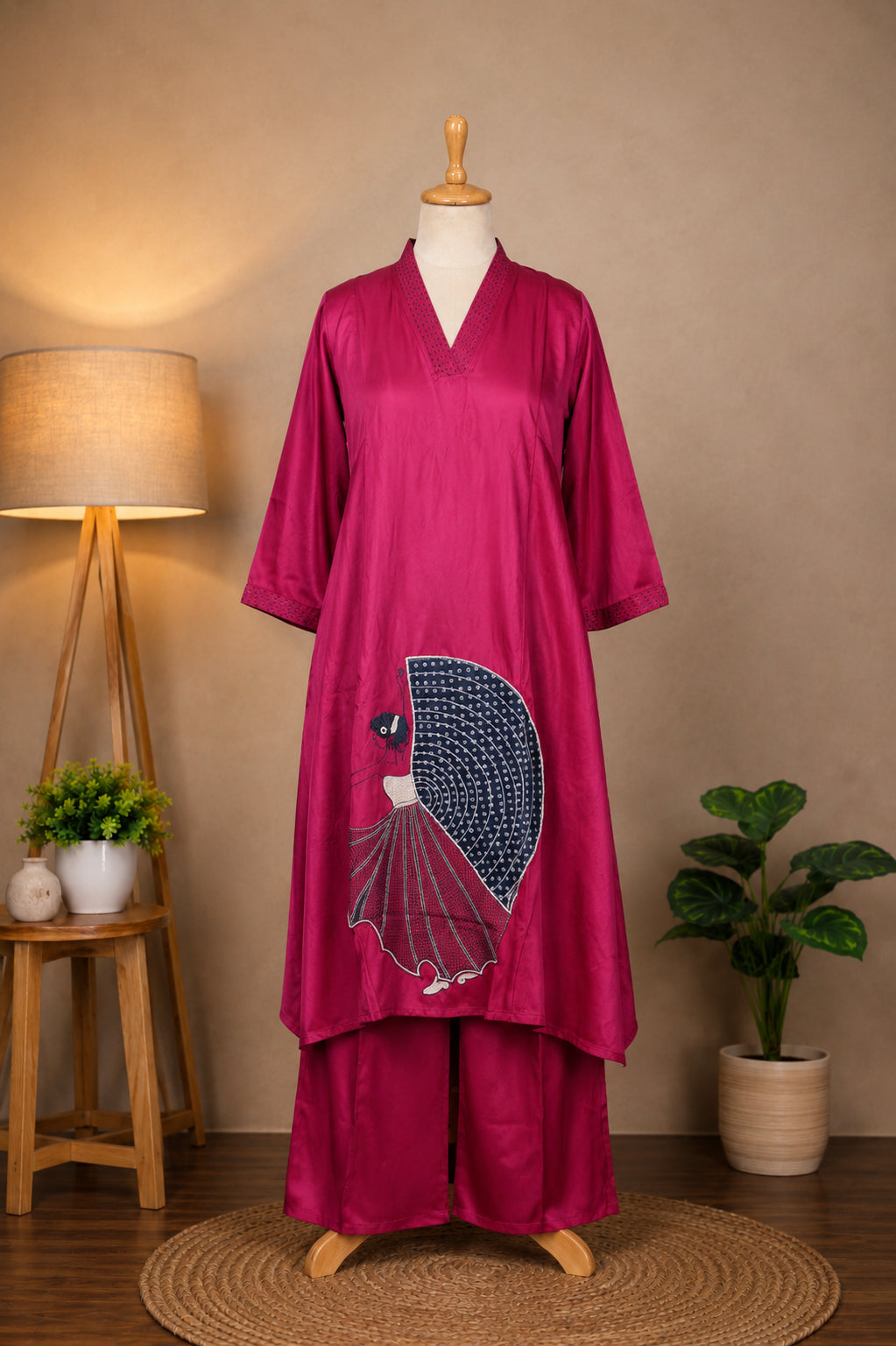Rani Pink Satin Embroidered Co-ord Set