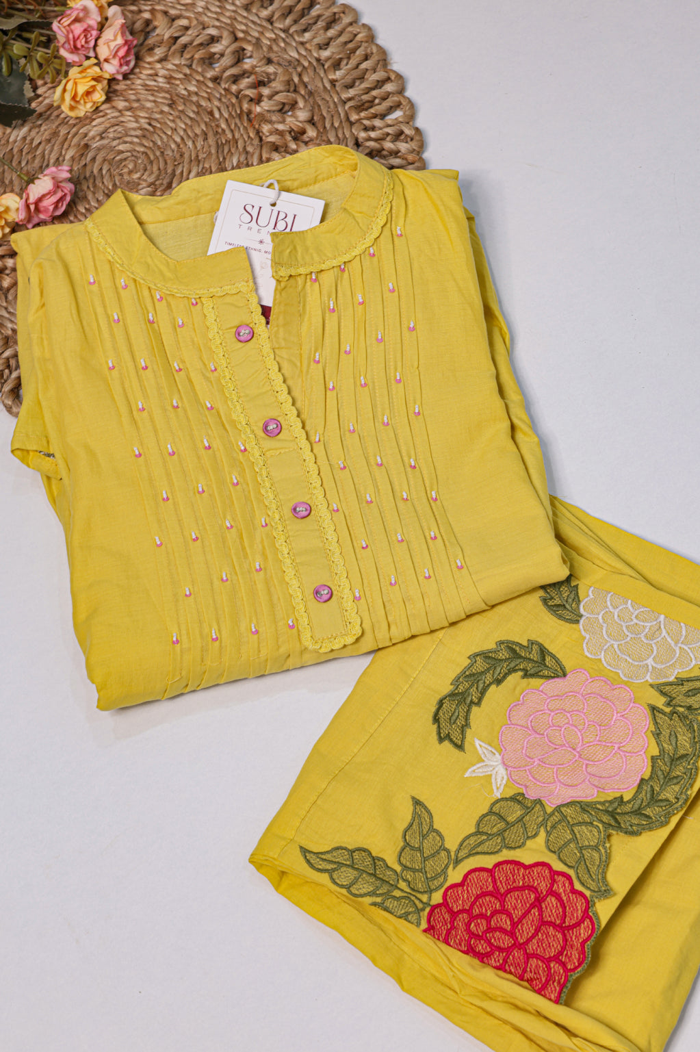 Bright Yellow Floral Embroidered Co-Ord Set