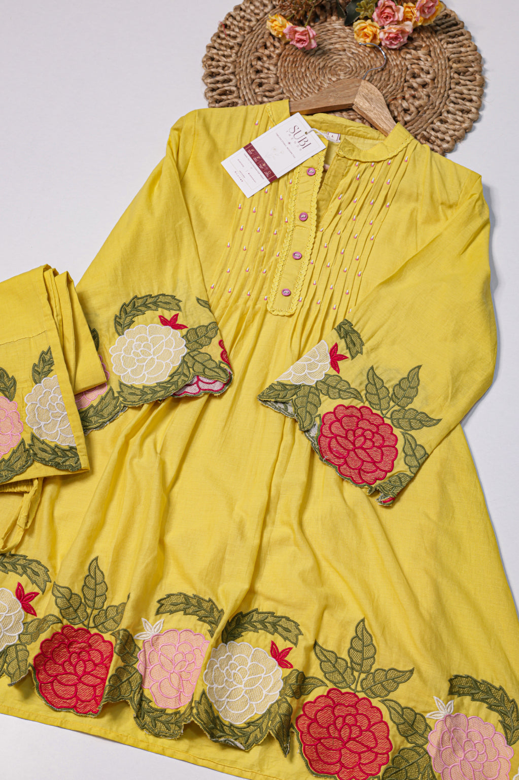 Bright Yellow Floral Embroidered Co-Ord Set