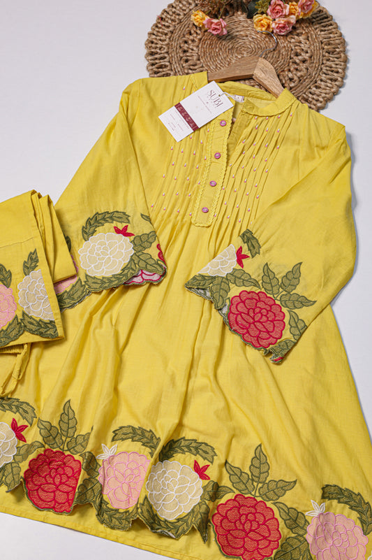 Bright Yellow Floral Embroidered Co-ord Set