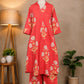 Coral Red Floral Printed Kurta Set