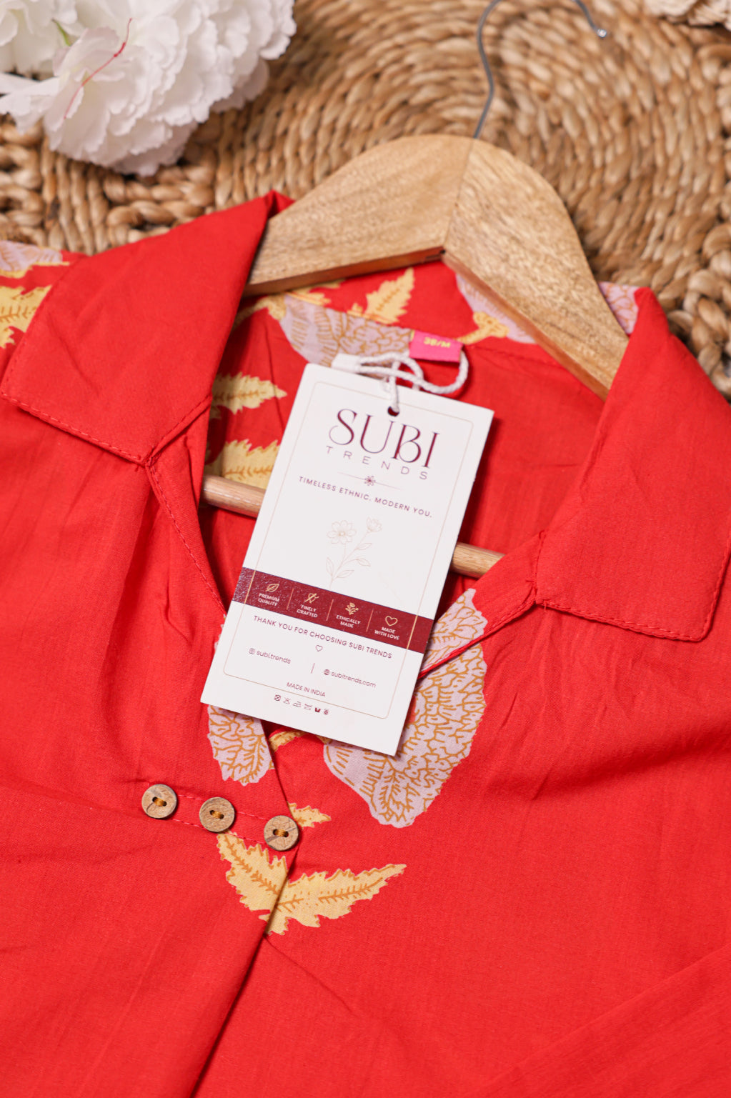 Coral Red Floral Printed Kurta Set
