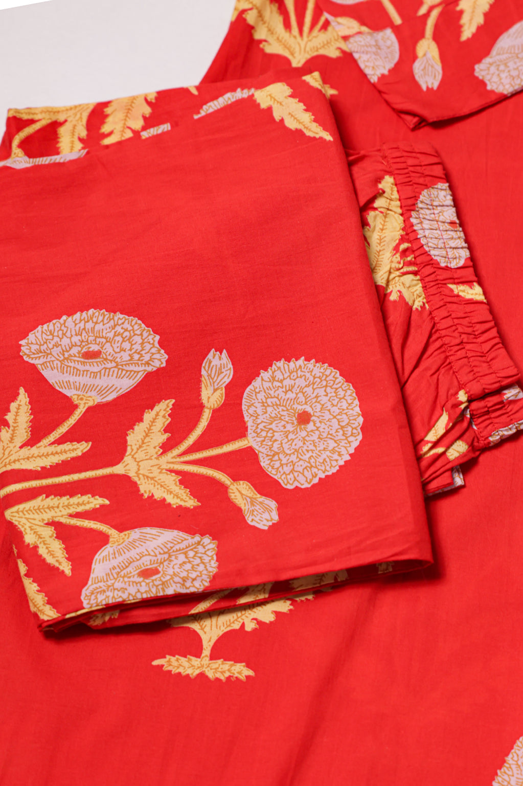 Coral Red Floral Printed Kurta Set