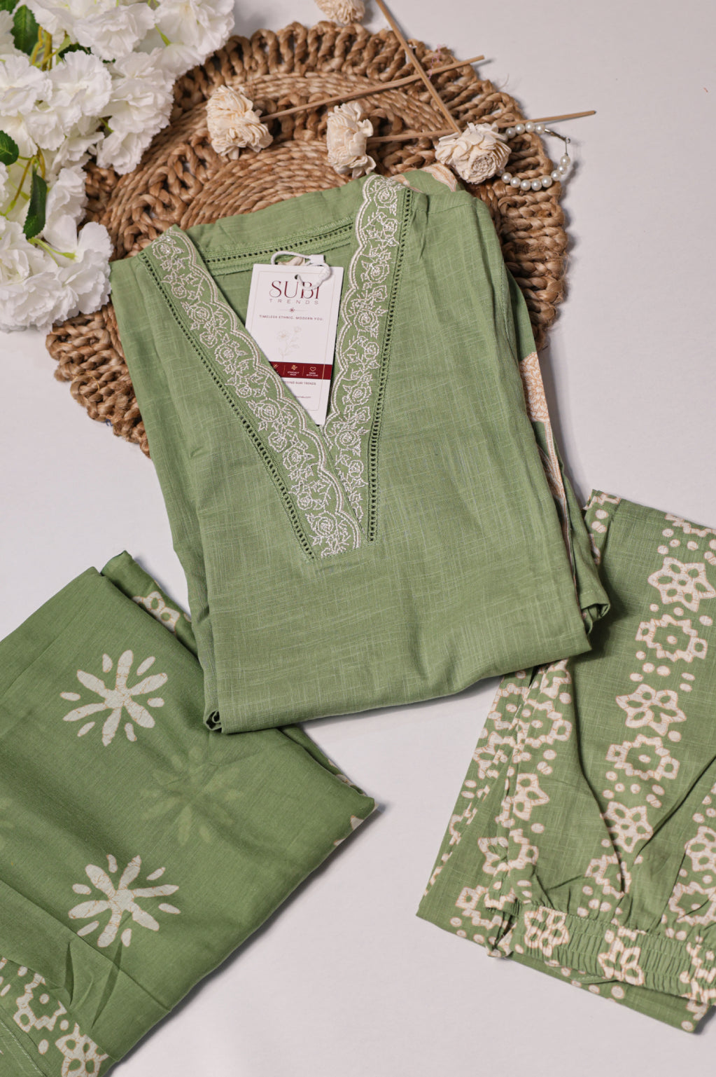 Sage Green Floral Printed Suit Set
