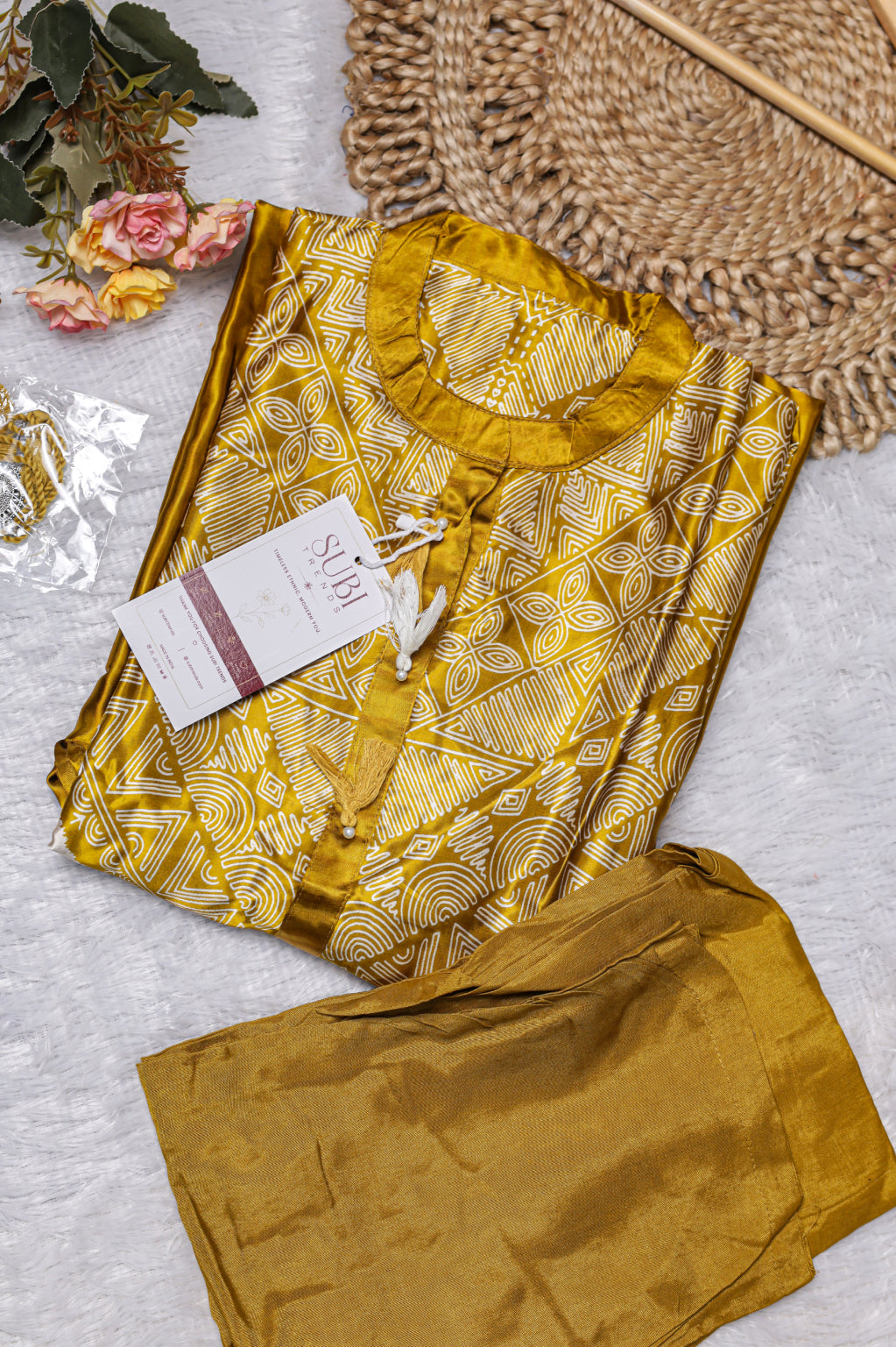 Mustard Printed Kurta Set