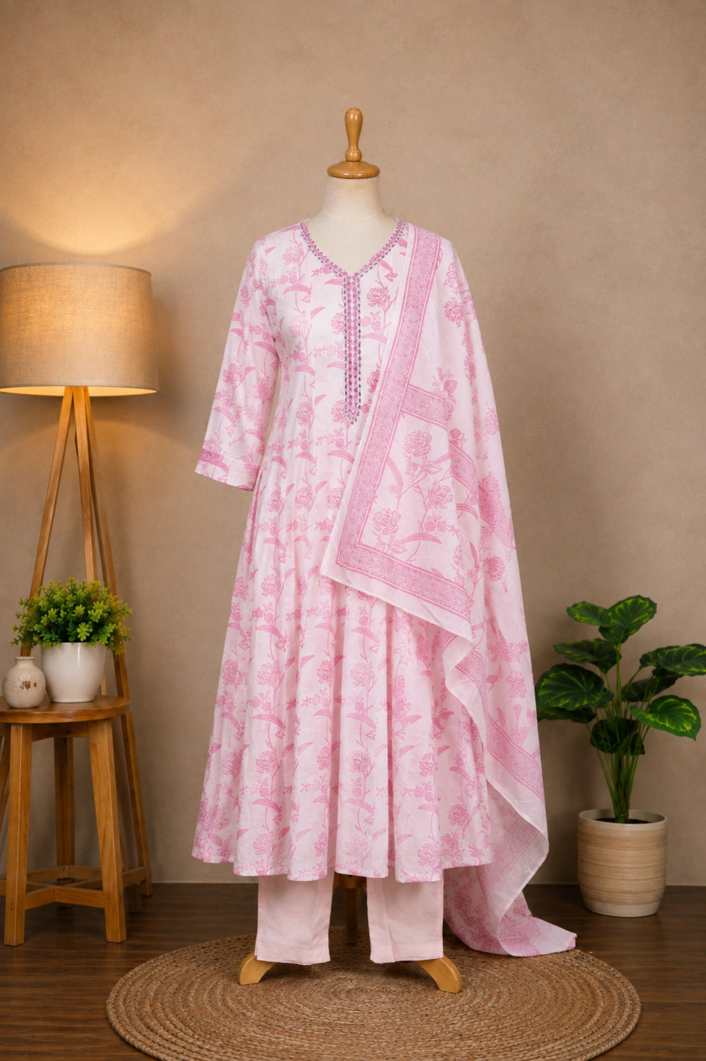 Light Pink Printed Suit Set