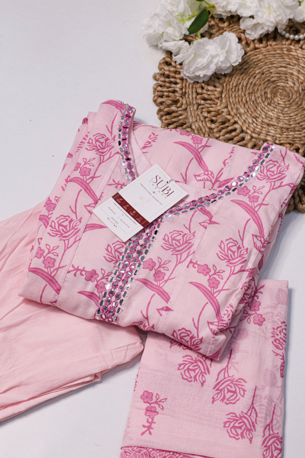 Light Pink Printed Suit Set