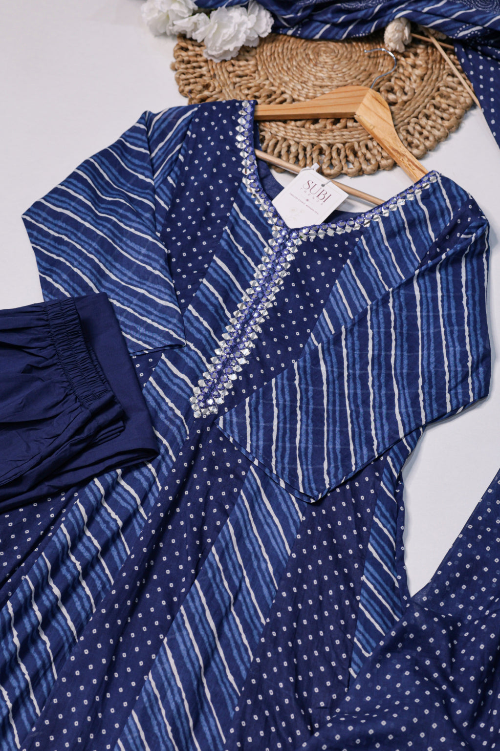 Blue Leheriya Printed Suit Set