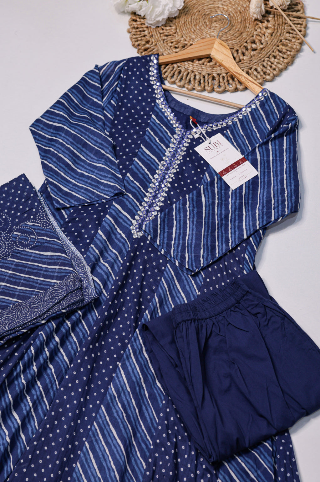 Blue Leheriya Printed Suit Set