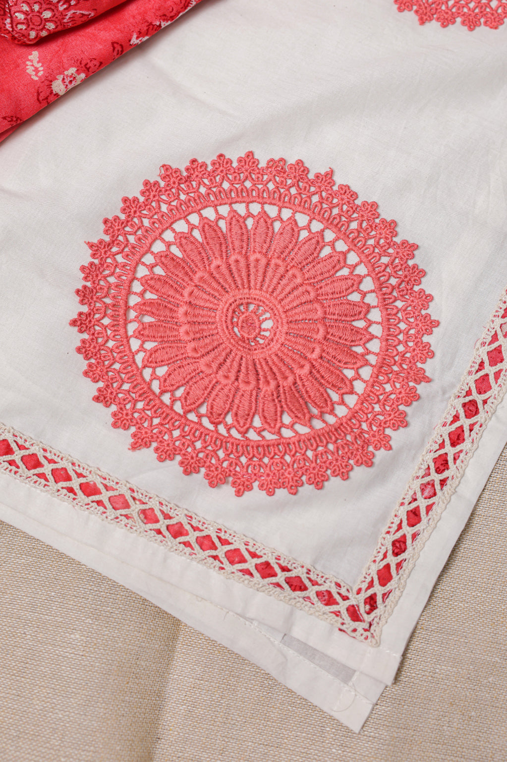 White & Coral Suit Set