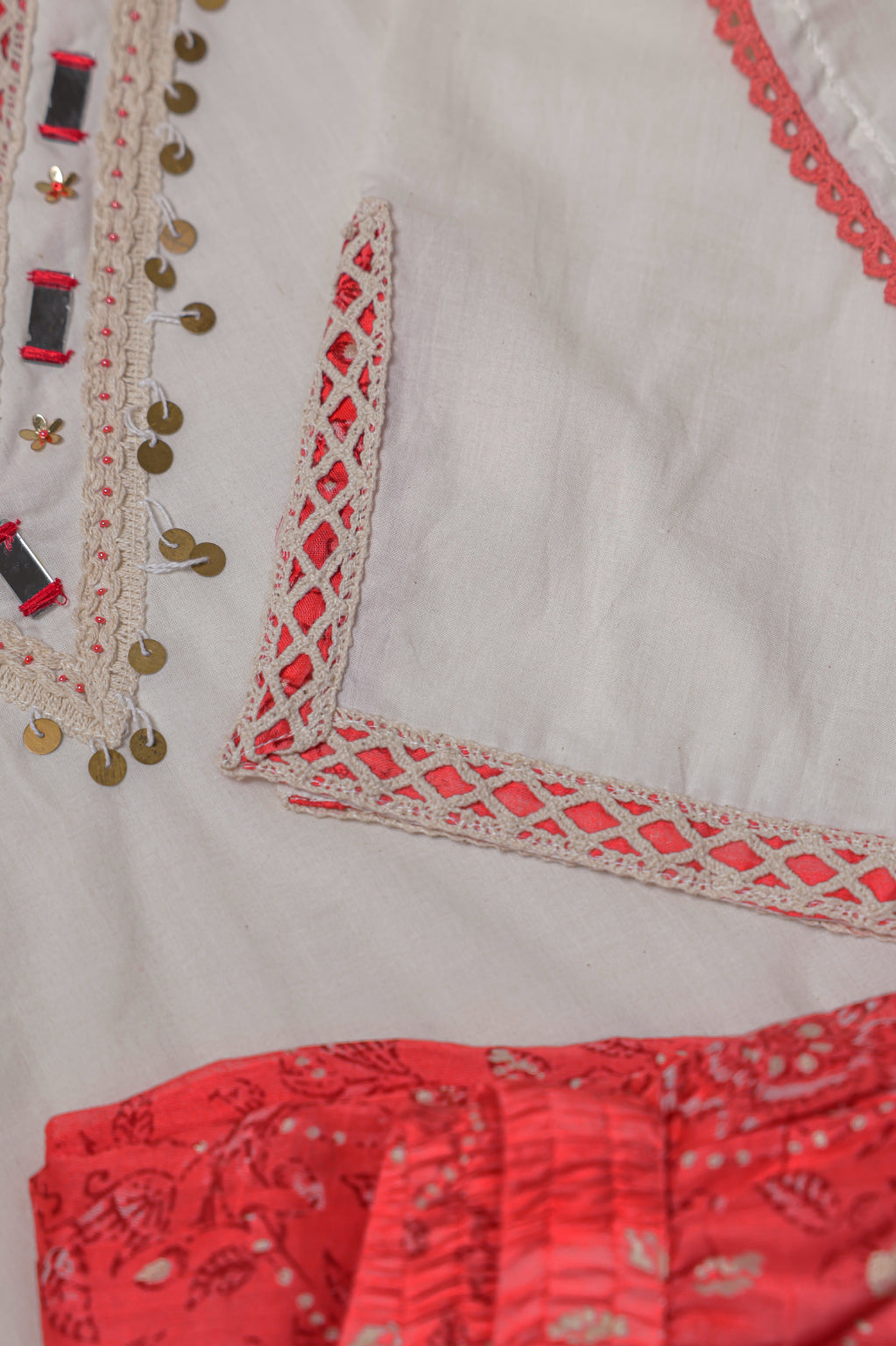 White & Coral Suit Set
