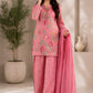 Pink printed organza suit set