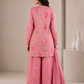 Pink printed organza suit set