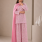 Pink floral hand block printed kurta sharara set