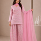 Pink floral hand block printed kurta sharara set