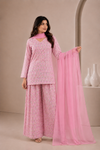 Pink floral hand block printed kurta sharara set