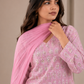 Pink floral hand block printed kurta sharara set